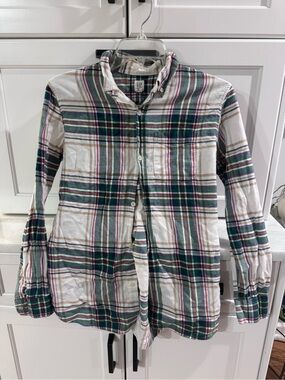 GAP Plaid Button-Down Shirt in White, Green & Navy